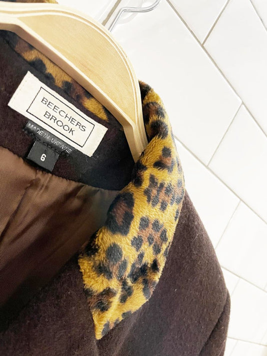 vintage 00s beechers brook 100% felted wool blazer with animal print collar - good market thrift store