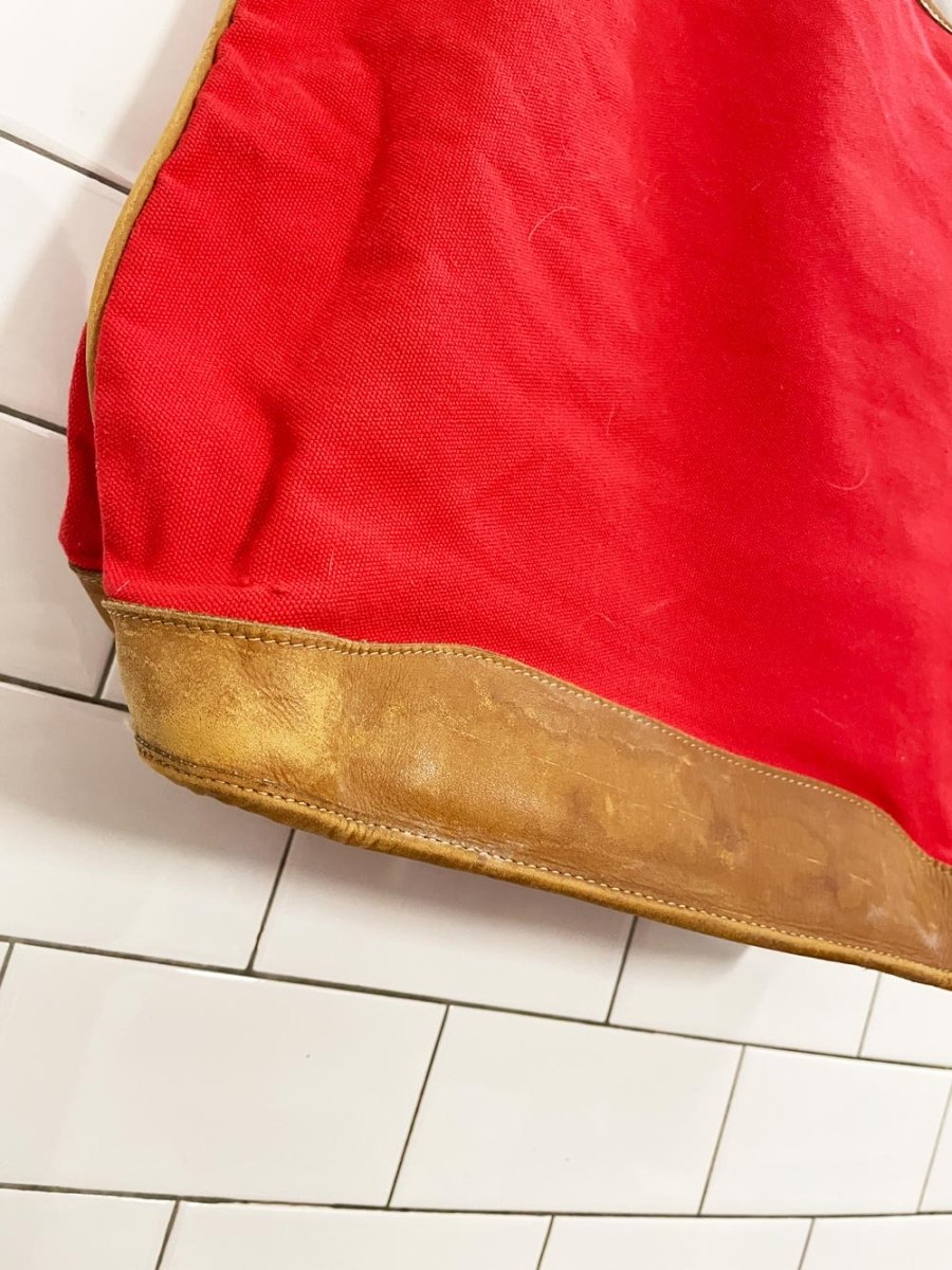 vintage red canvas leather trim tote bag - good market thrift store