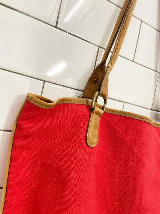 vintage red canvas leather trim tote bag - good market thrift store