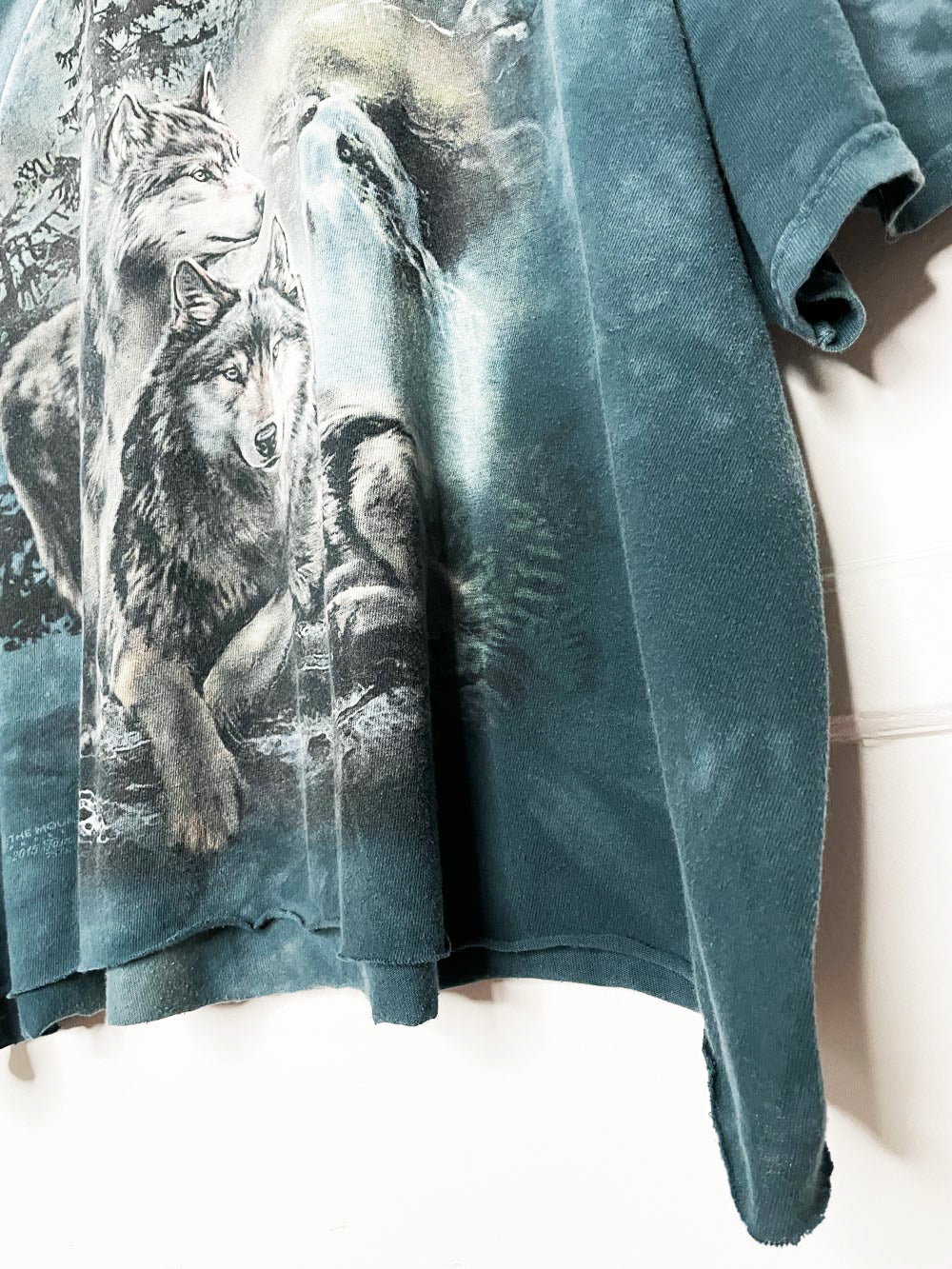 vintage 00s the mountains wolf moon print tie dye cropped tee