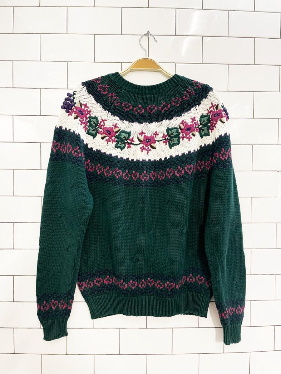 vintage 90s northern reflections fall fair isle knit cardigan - good market thrift store