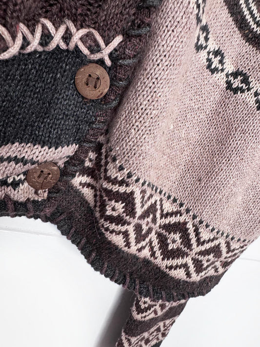 vintage 90s van heusen hand-embroidered oversized patchwork knit cardigan