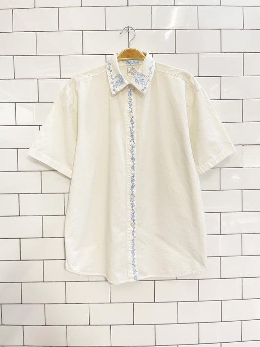 vintage 90s dolly denim embroidered collar shirt - good market thrift store
