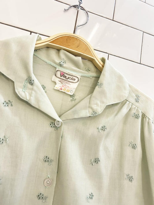 vintage 70s vayola floral eyelet sleeveless shirt - good market thrift store