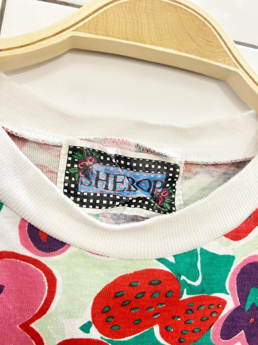 vintage 80s shebop retro floral graphic tee - good market thrift store