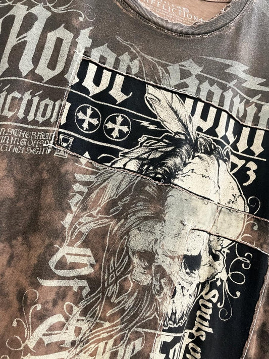 y2k affliction motor spirit patchwork skull tee - good market thrift store
