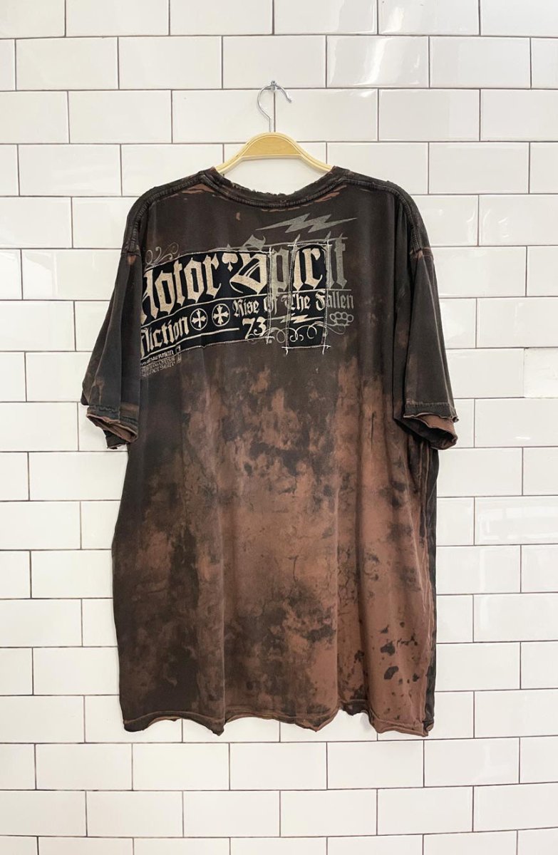 y2k affliction motor spirit patchwork skull tee - good market thrift store