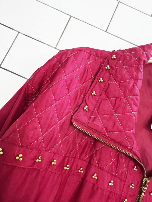 vintage 90s EVR 100% silk oversized quilted beaded full zip jacket