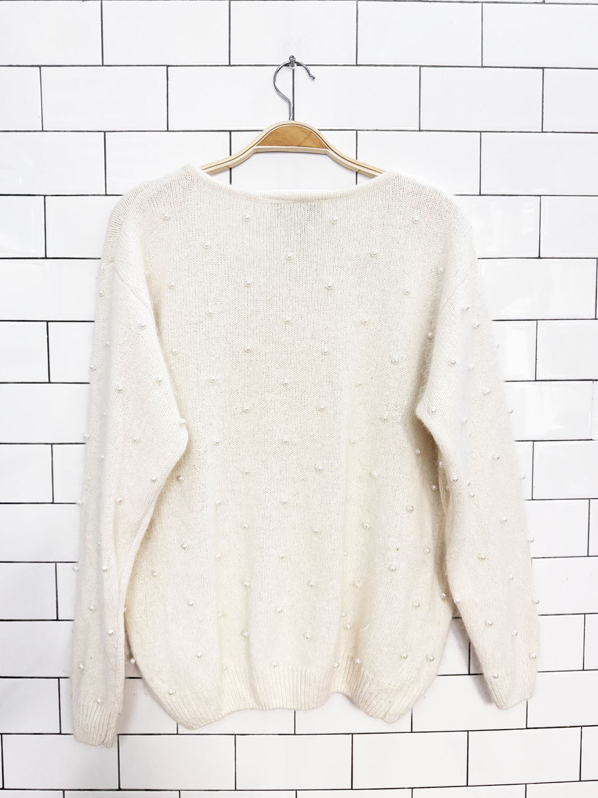 vintage private party silk-angora-wool pearl beaded knit sweater