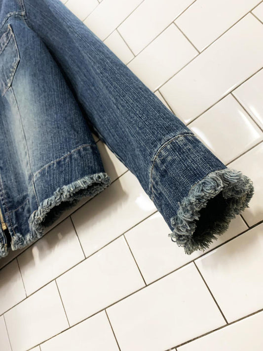 vintage 00s faded glory frayed trim full zip denim jacket