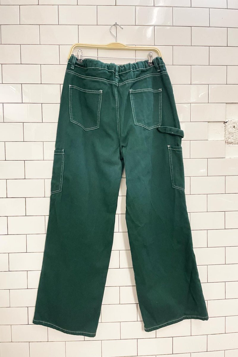 contrast stitch twill wide leg cargo pant - good market thrift store