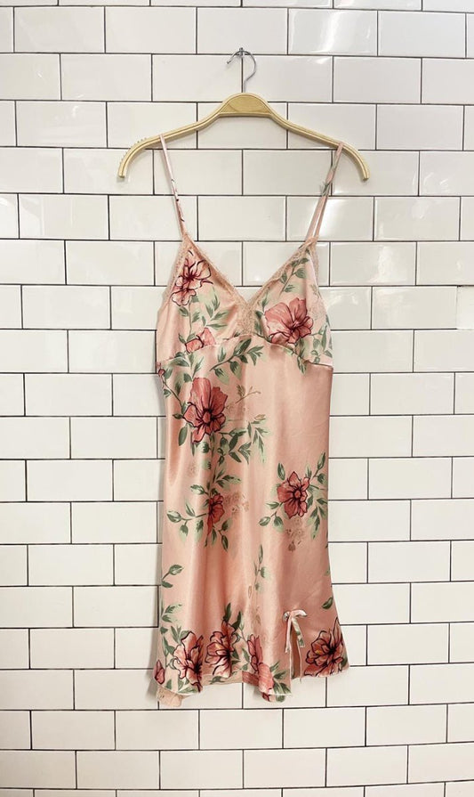 floral satin lace trim slip dress - good market thrift store