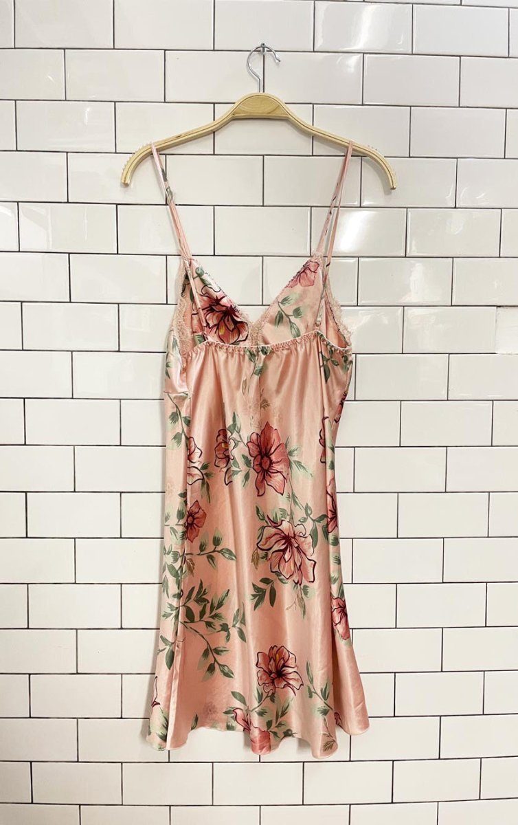 floral satin lace trim slip dress - good market thrift store