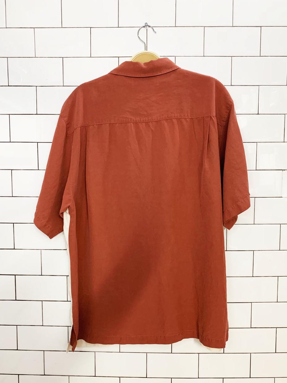 vintage weekender 100% silk cocktail full button cabana shirt