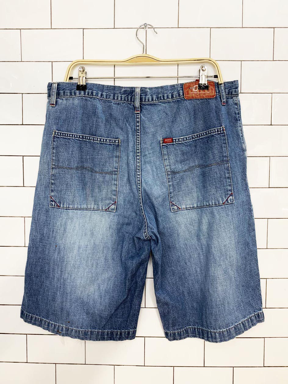 y2k bench 11 overhauled distressed long denim shorts