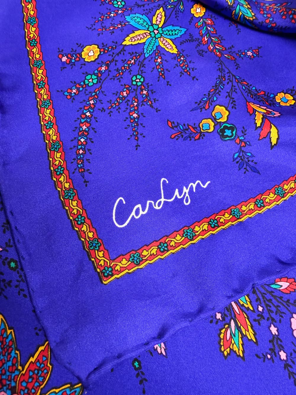 vintage carlyn 100% silk vibrant floral xl scarf | hand-rolled edge