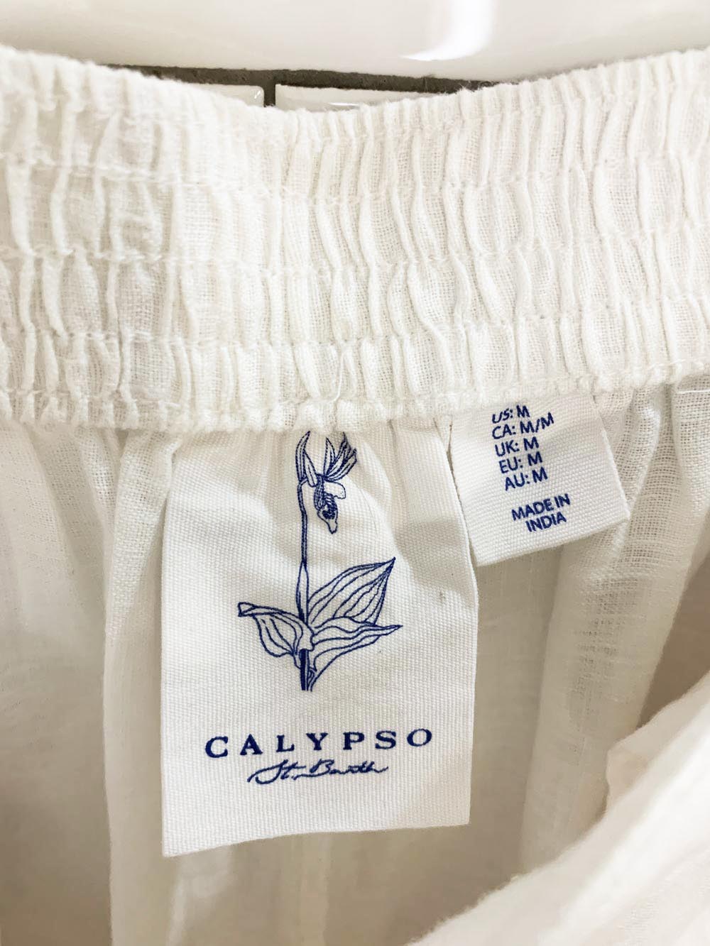 calypso st. barth 100% linen wide leg palm tree embroidered pants