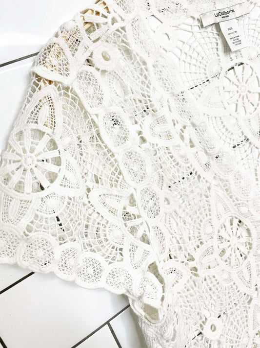 vintage 00s liz claiborne crochet knit crop open cardigan top