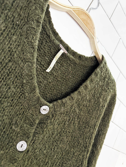 free people wool-blend peplum hem knit cardigan sweater
