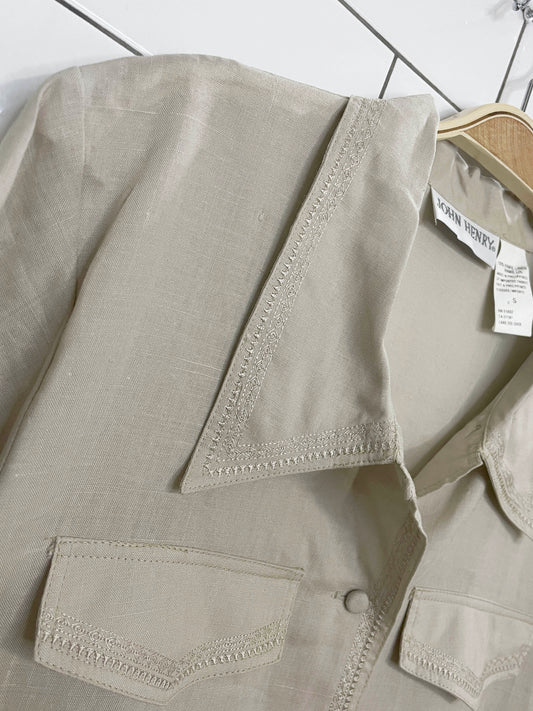 vintage 00s john henry 100% ramie linen embroidered resort shirt