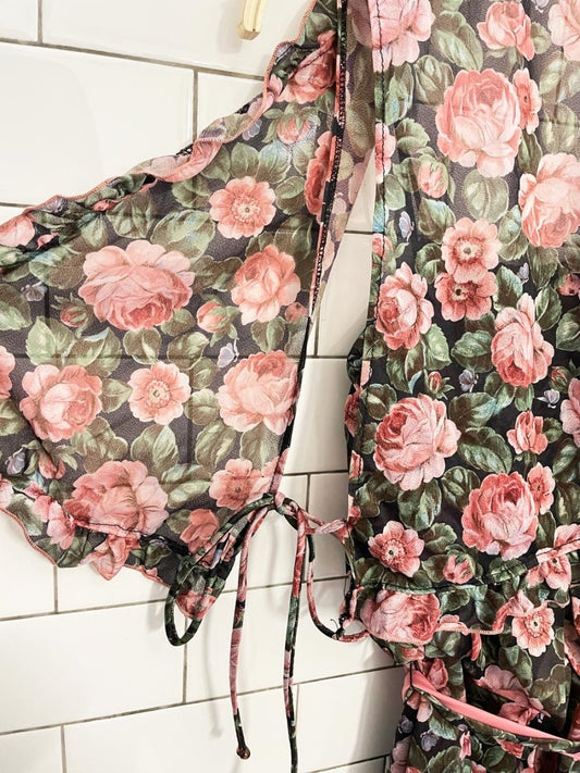 vintage rose chiffon midi dress + top set - good market thrift store