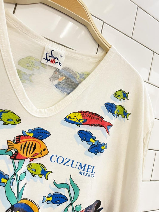 vintage 80s cozumel fishies fringe t-shirt dress - good market thrift store