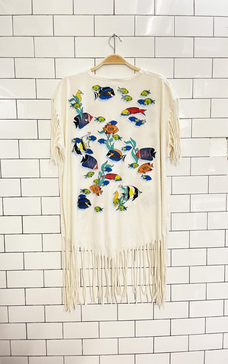vintage 80s cozumel fishies fringe t-shirt dress - good market thrift store