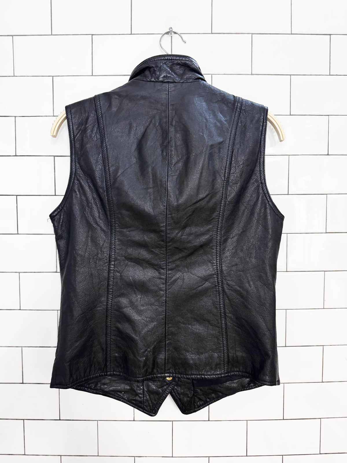 vintage 90s wilsons leather gold snap button fitted vest top