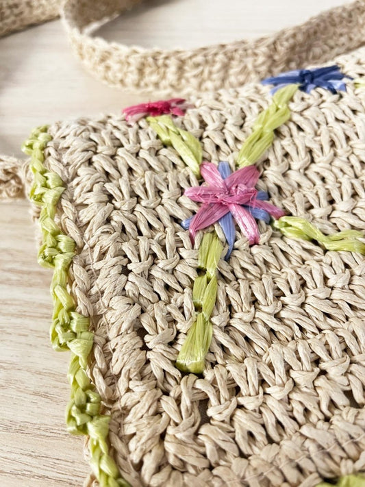 vintage straw floral crossbody bag - good market thrift store