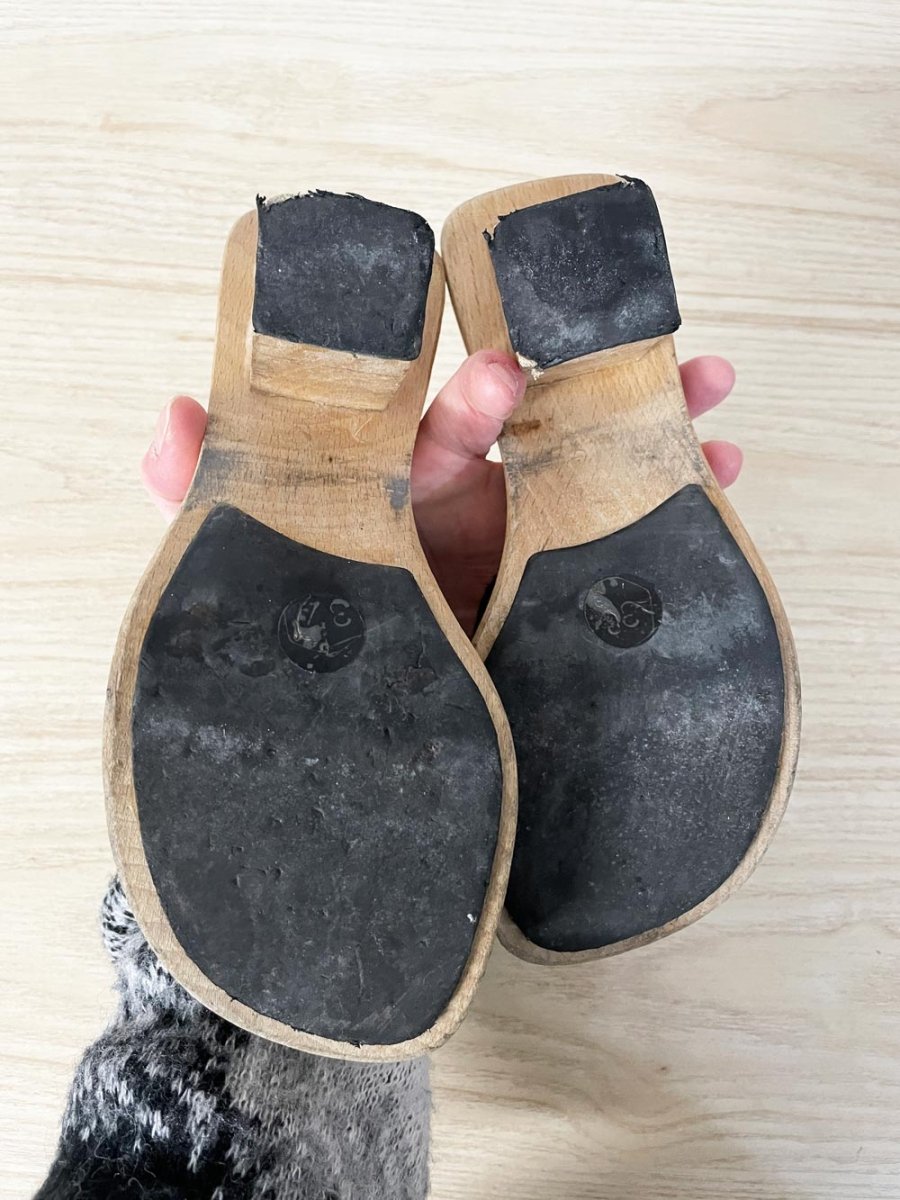 y2k guess calf hair wood clog heeled sandals - good market thrift store