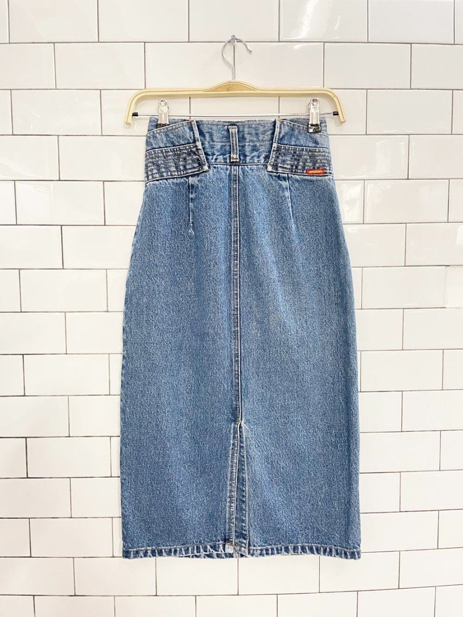 vintage 80s jordache high rise denim midi skirt - good market thrift store