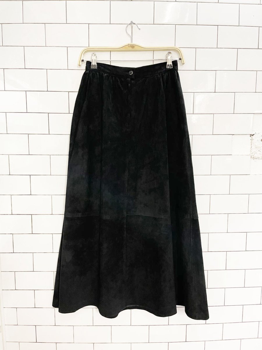 vintage 80s alfred sung sport suede full midi maxi skirt - good market thrift store