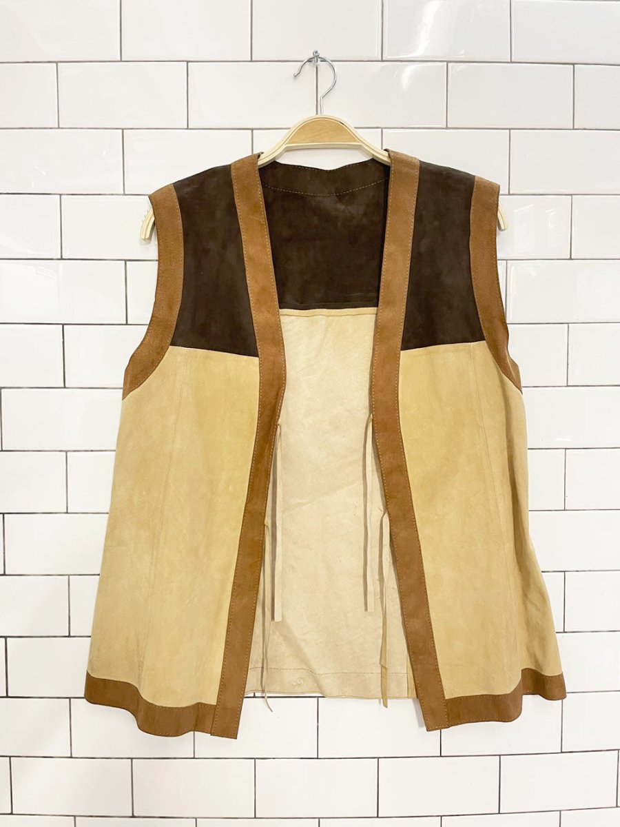 vintage lamb suede colourblock tie front vest | unlined - good market thrift store