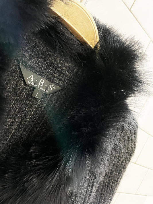 y2k ABS allen schwartz mohair knit cardigan with ostrich feather collar - good market thrift store