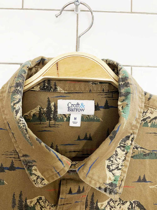 vintage 00s croft & barrow mountain print full button shirt