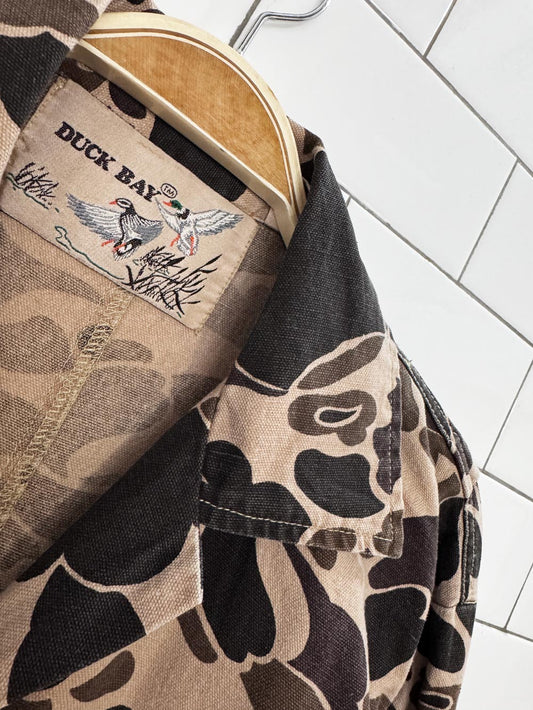 vintage 90s duck bay camo duck canvas utility coveralls