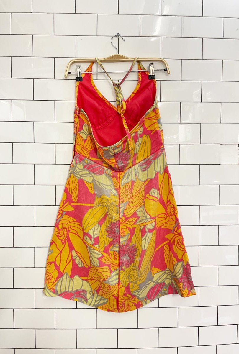 y2k h&m 100% linen tropical halter mini dress - good market thrift store