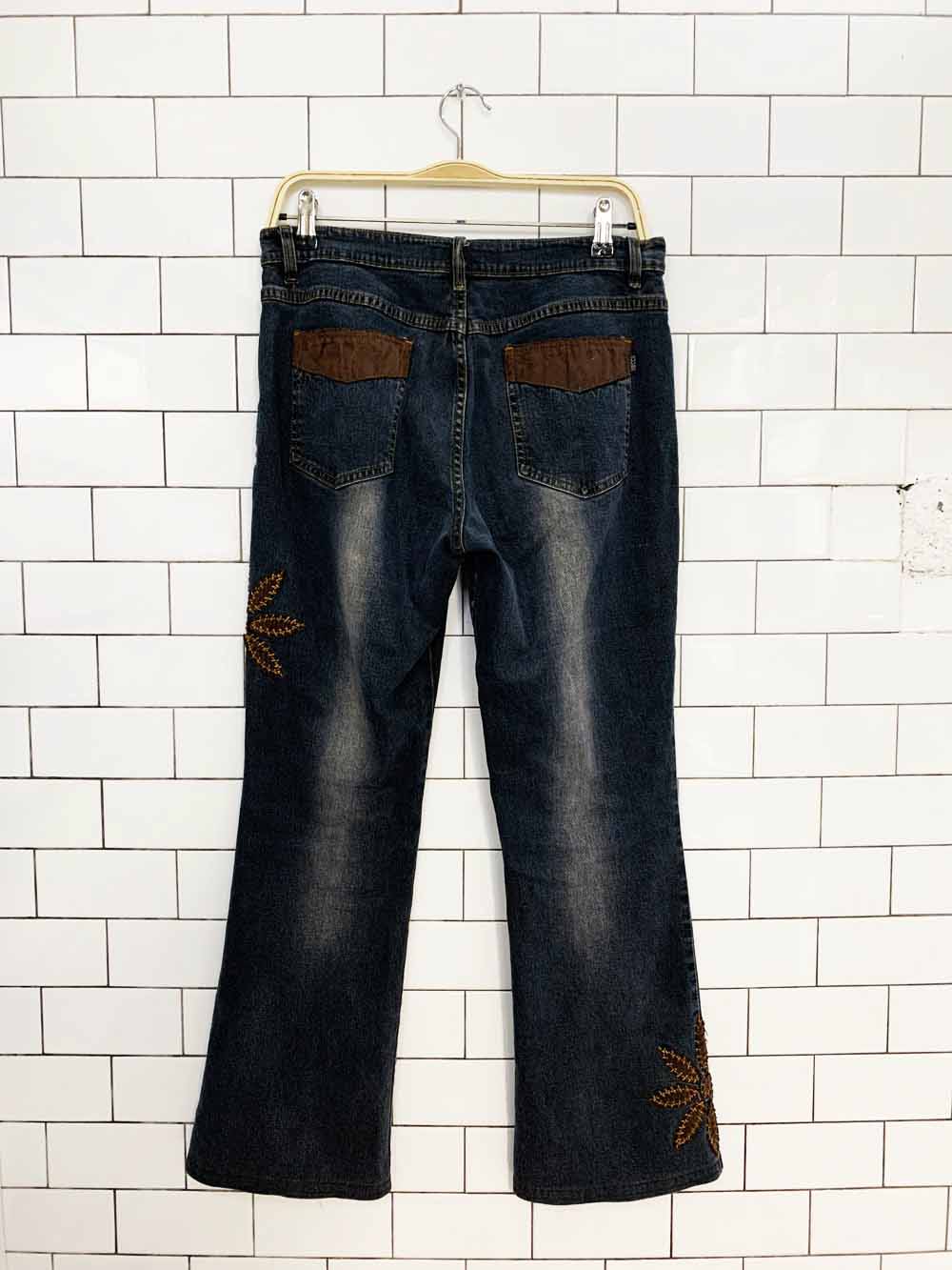 y2k mecca patchwork floral embroidered flare leg jeans