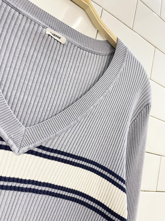 garage 90s aesthetic ribbed big stripe long sleeve top - good market thrift store