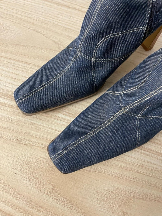 vintage 00s premier col. patch denim heels - good market thrift store