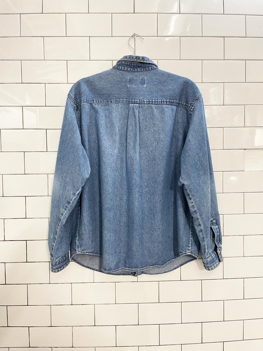 vintage 90s talbots embroidered birds denim shirt - good market thrift store