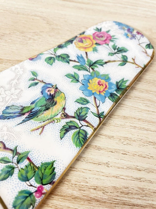 vintage gold trim bird scene ceramic pie lifter - good market thrift store