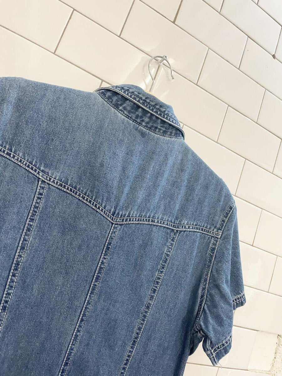 vintage 00s adriana sport full button shirt denim maxi dress - good market thrift store