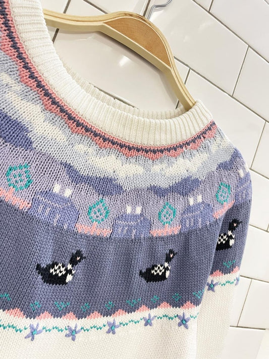 vintage 90s NR loon cottage scene knit sweater - good market thrift store