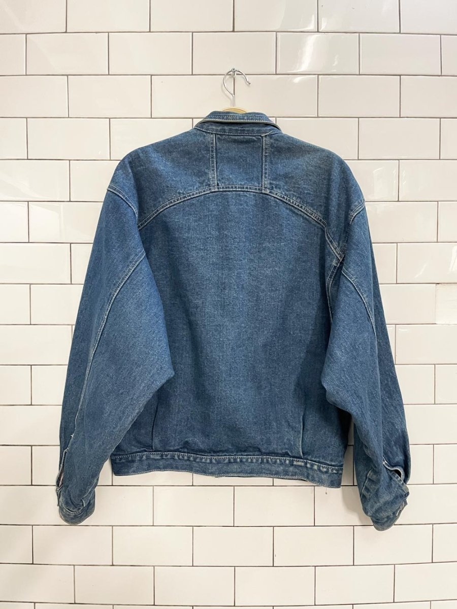 vintage 90s premiere vision flannel - lined denim jacket - good market thrift store