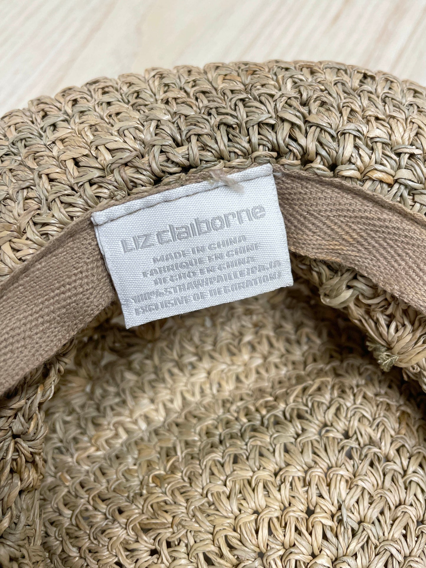 vintage 00s liz caliborne woven crochet raffia wood bead bucket hat