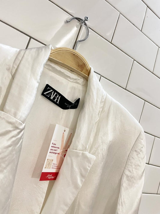 zara white satin open blazer - good market thrift store