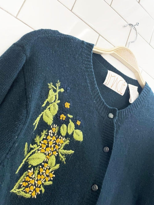 vintage 00s image wool fall florals embroidered knit cardigan - good market thrift store