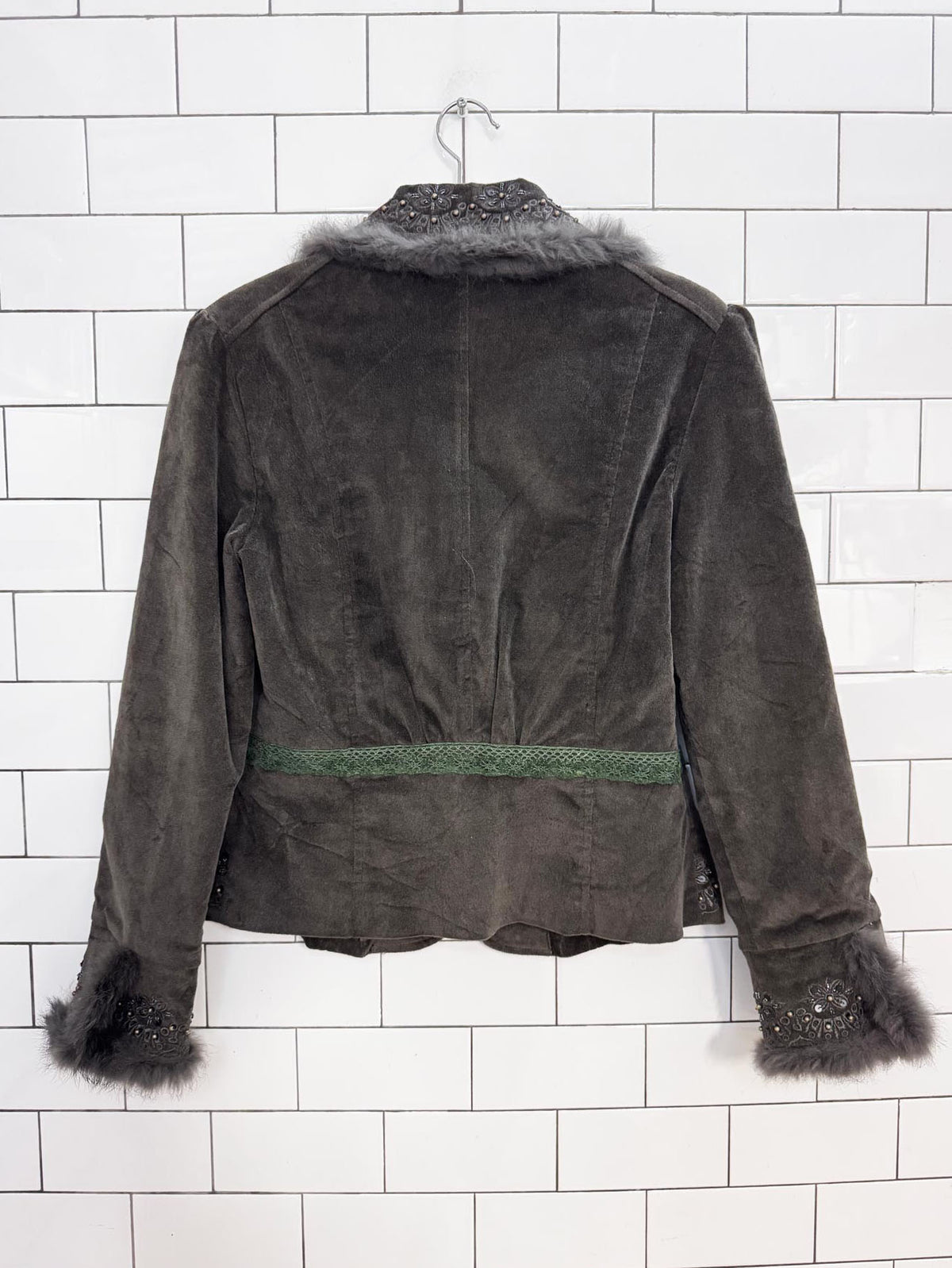 y2k DV♥️DN angora trim boho embroidered velvet blazer jacket