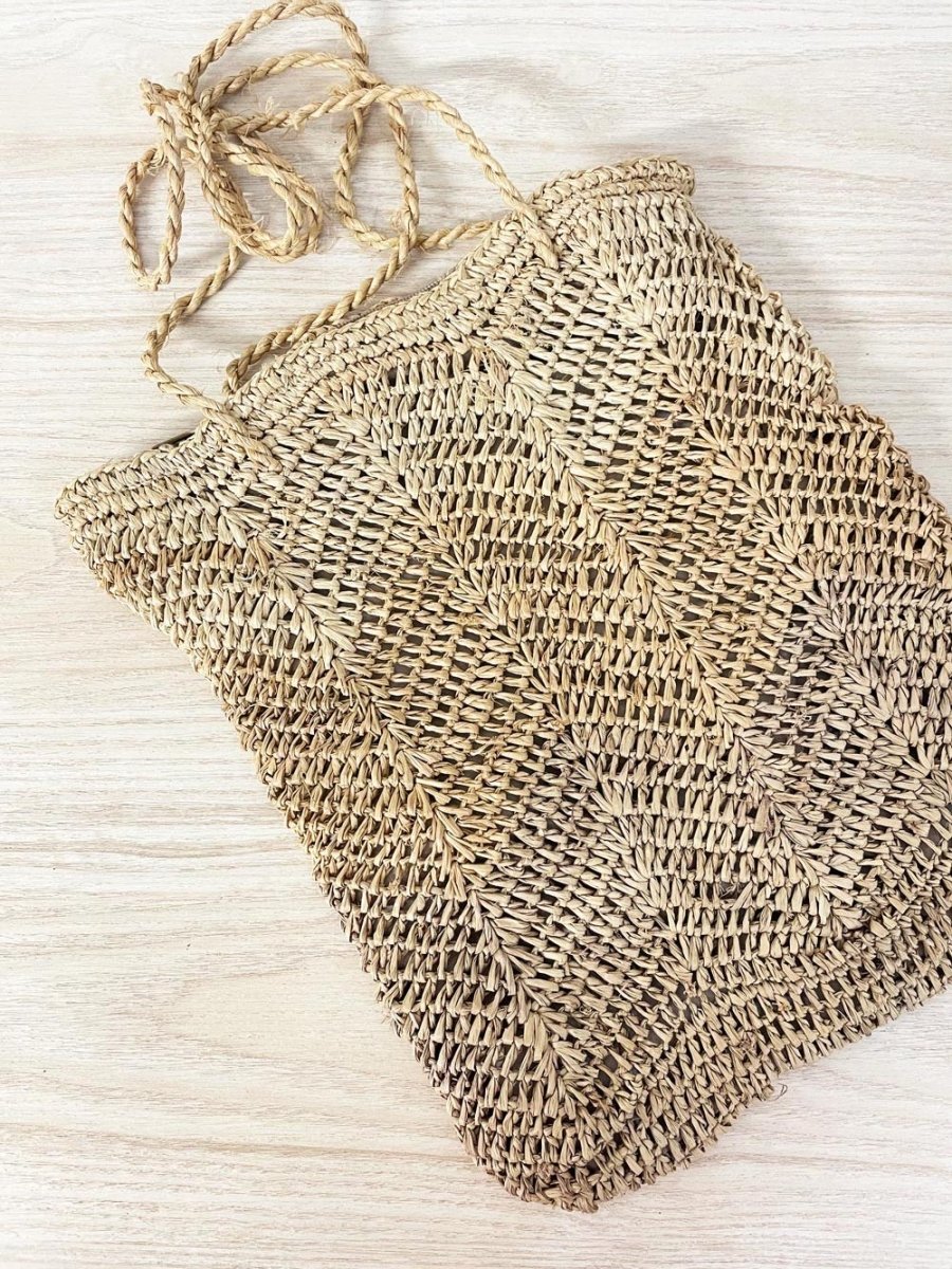 vintage straw zig - zag shoulder tote - good market thrift store